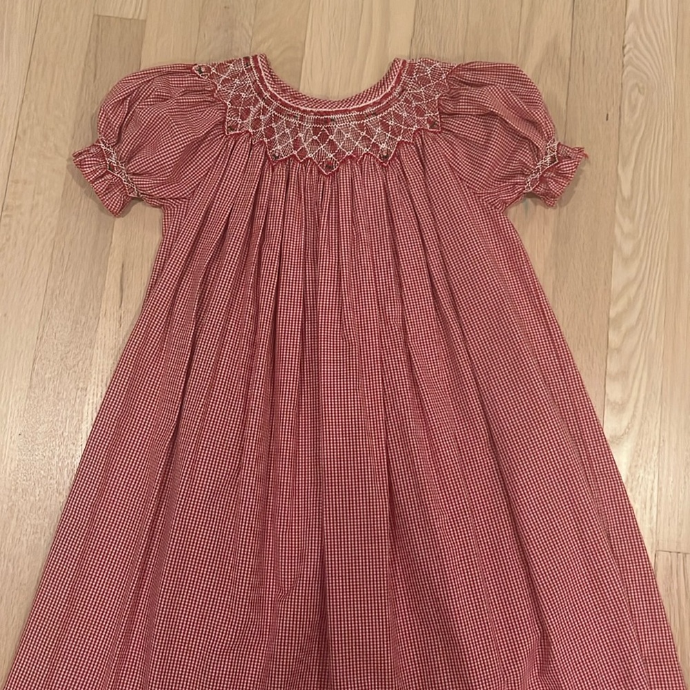 Red gingham smocked Holiday/Christmas dress, size 6T